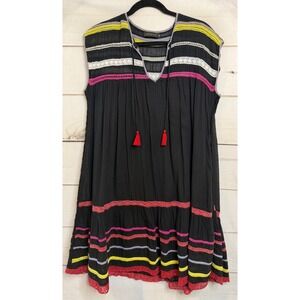 Carolina K Black Cotton Gauze Crochet Lace Tassel Mini Dress Womens XS Boho